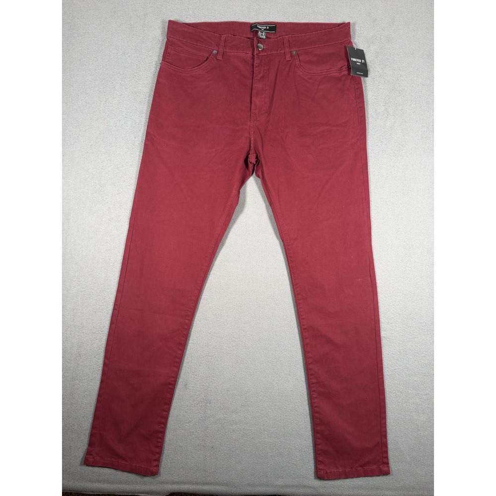 NWT Forever 21 Men Burgundy Slim Fit Pants Size 36